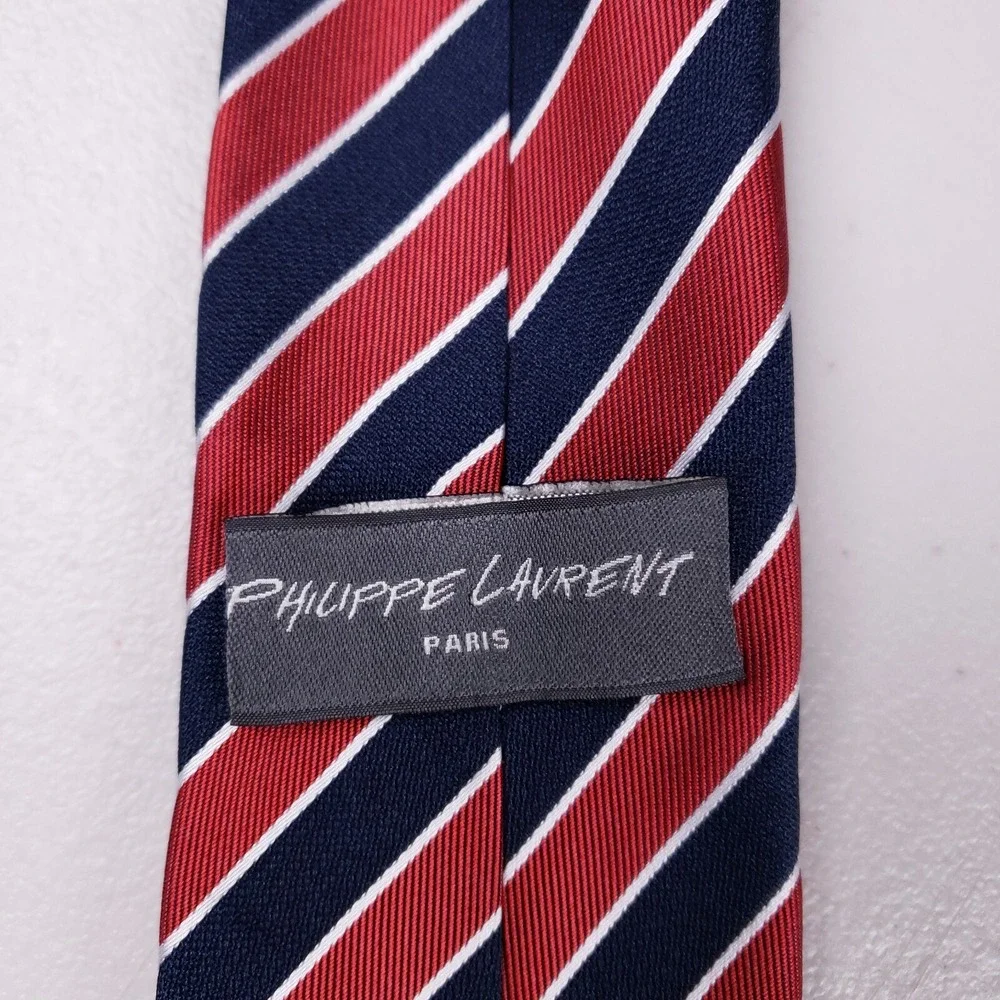 Philippe Laurent Necktie Red‎ Navy Stripe Classic Prep Retro Revival Officecore
